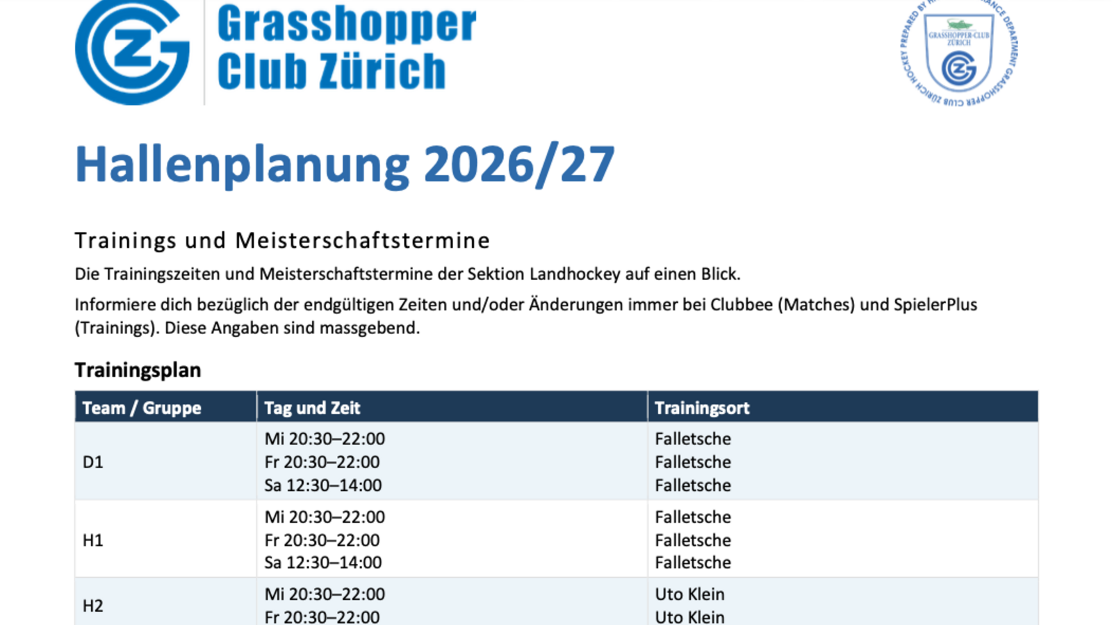 Hallenplanung 2026/27 – alle Termine auf einen Blick